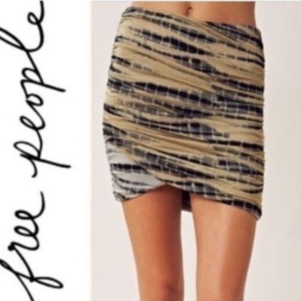 Free People Beige and Black Striped Mini Skirt